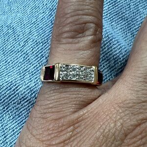 Garnet & CZ Gold Tone Band Ring Size 6 #626